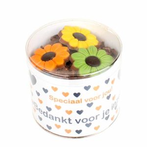 Koker pindarotsjes met eigen bedrukte wikkel